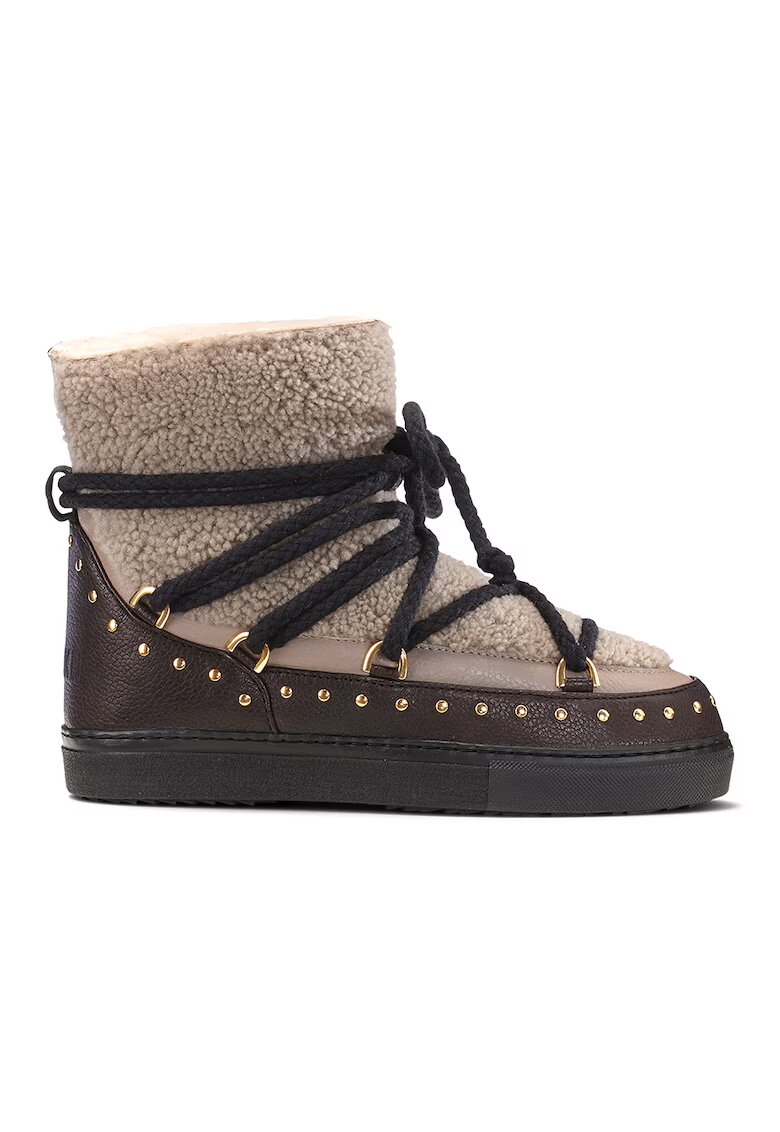 Inuikii Ghete slip-on de piele cu logo brodat - Maro taupe
