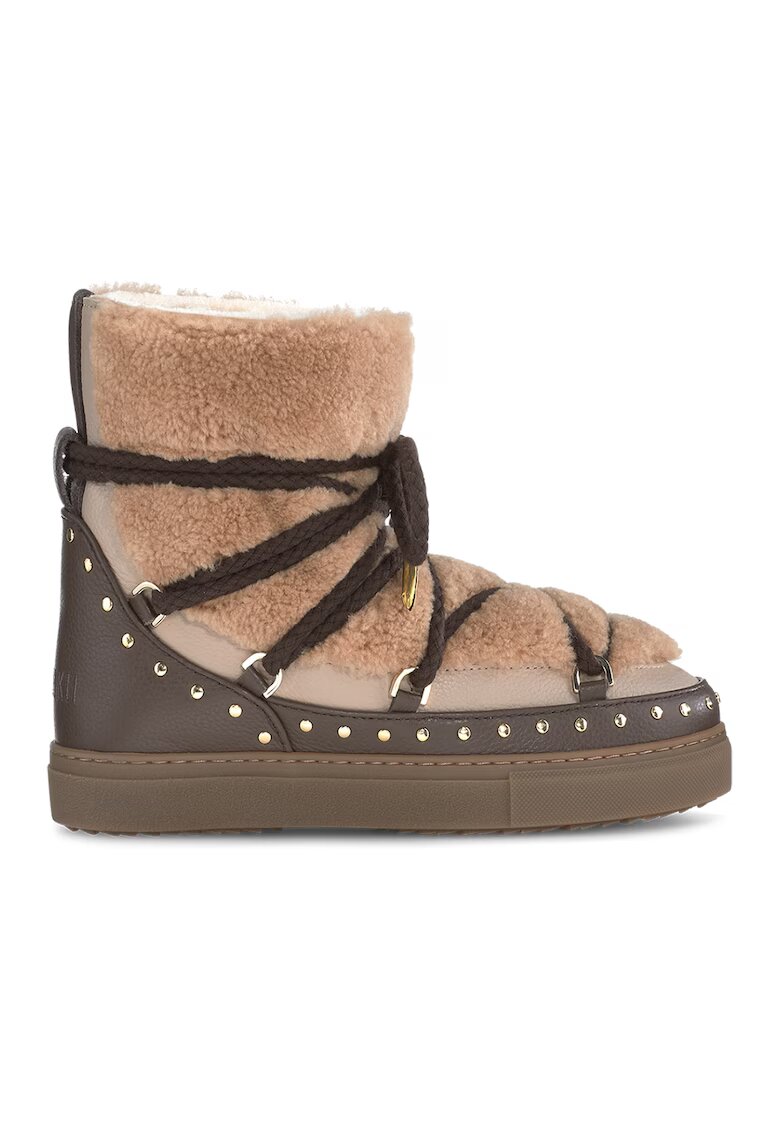 Inuikii Ghete slip-on de piele cu sireturi - Kaki/Maro nisip
