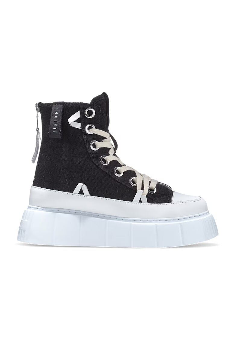 Inuikii Pantofi sport flatform - din material textil - Alb/Negru