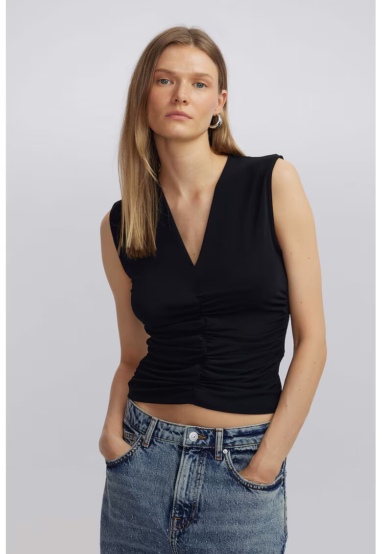 Ipekyol Bluza crop cu decolteu in V - Negru