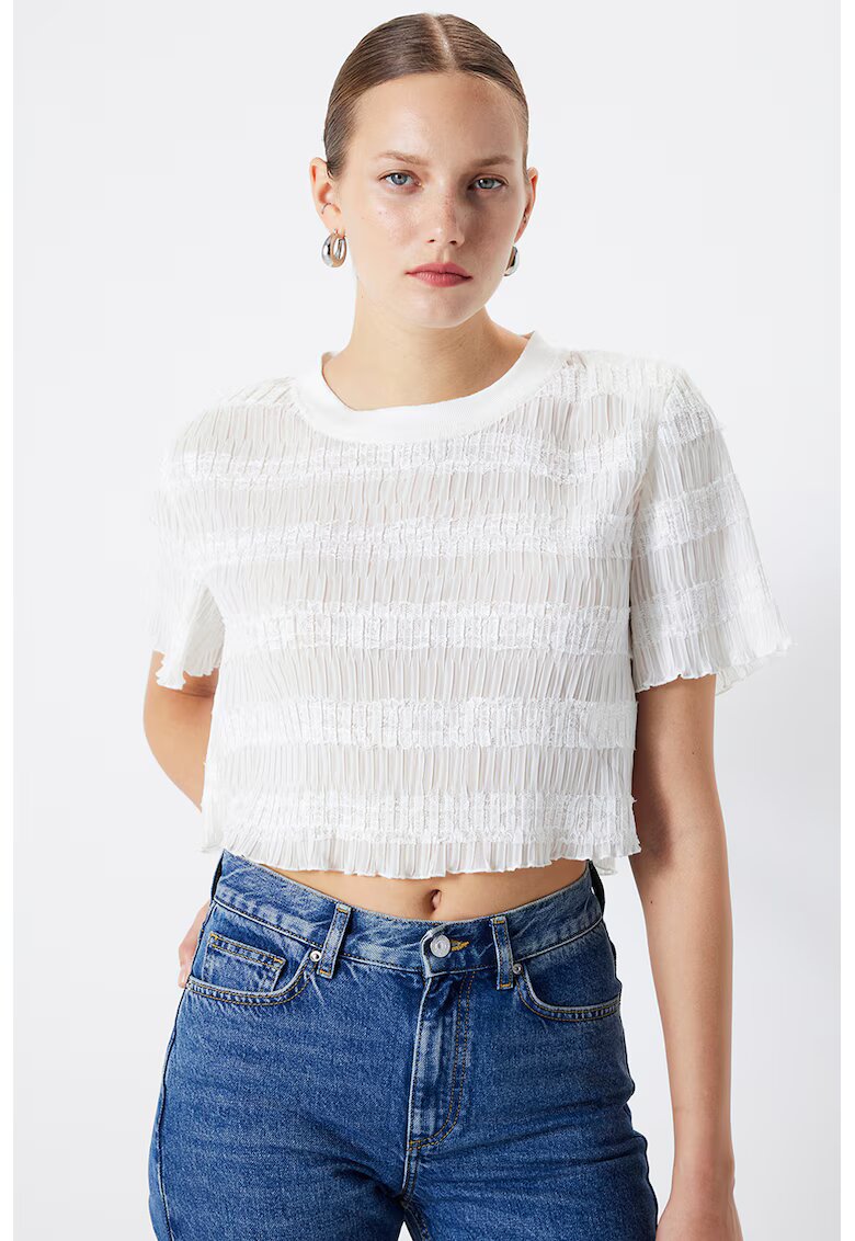 Ipekyol Bluza crop texturata - Alb