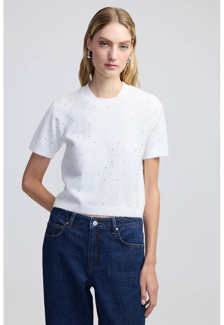 Ipekyol Bluza cu aspect pufos si decolteu la baza gatului - Alb/Argintiu