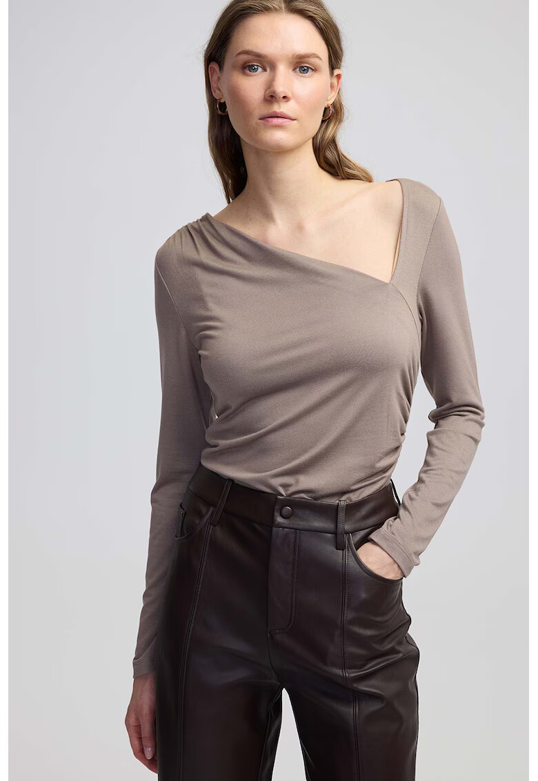 Ipekyol Bluza cu decolteu asimetric - Maro taupe deschis