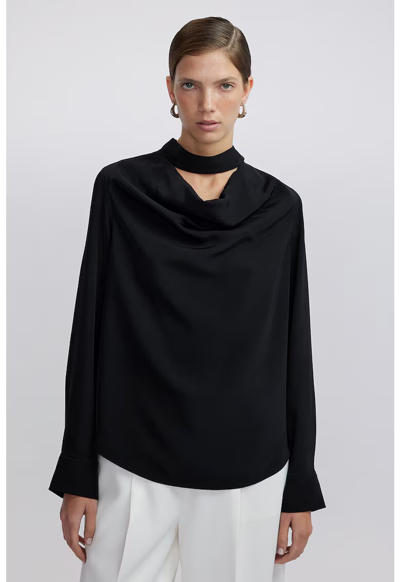 Ipekyol Bluza cu decolteu drapat - Negru