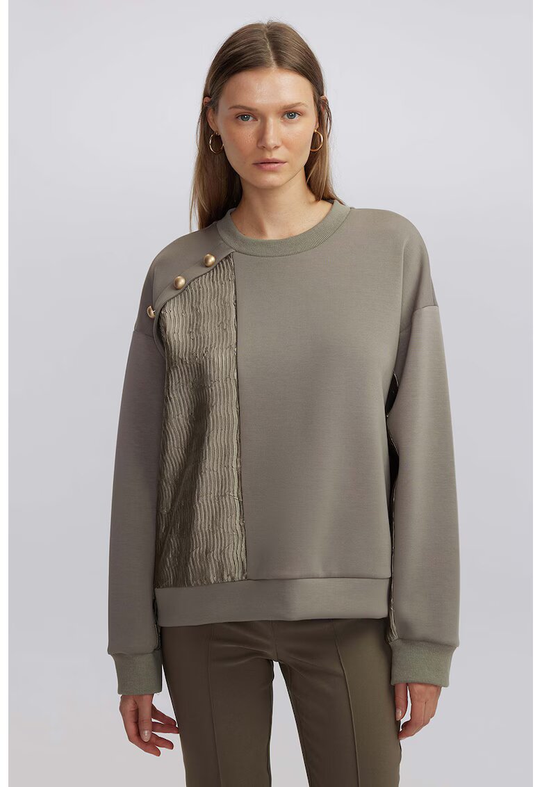 Ipekyol Bluza de trening cu margele si decolteu la baza gatului - Maro taupe