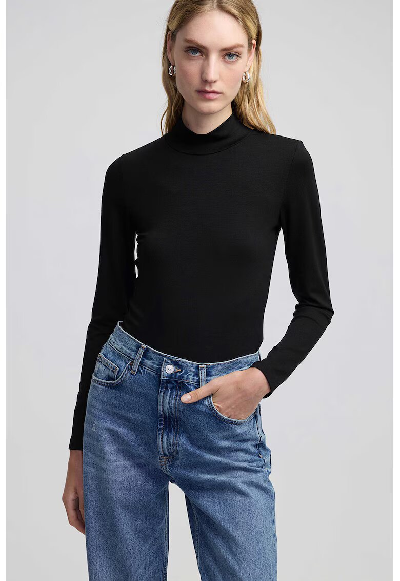 Ipekyol Bluza din amestec de lyocell cu guler scurt - Negru