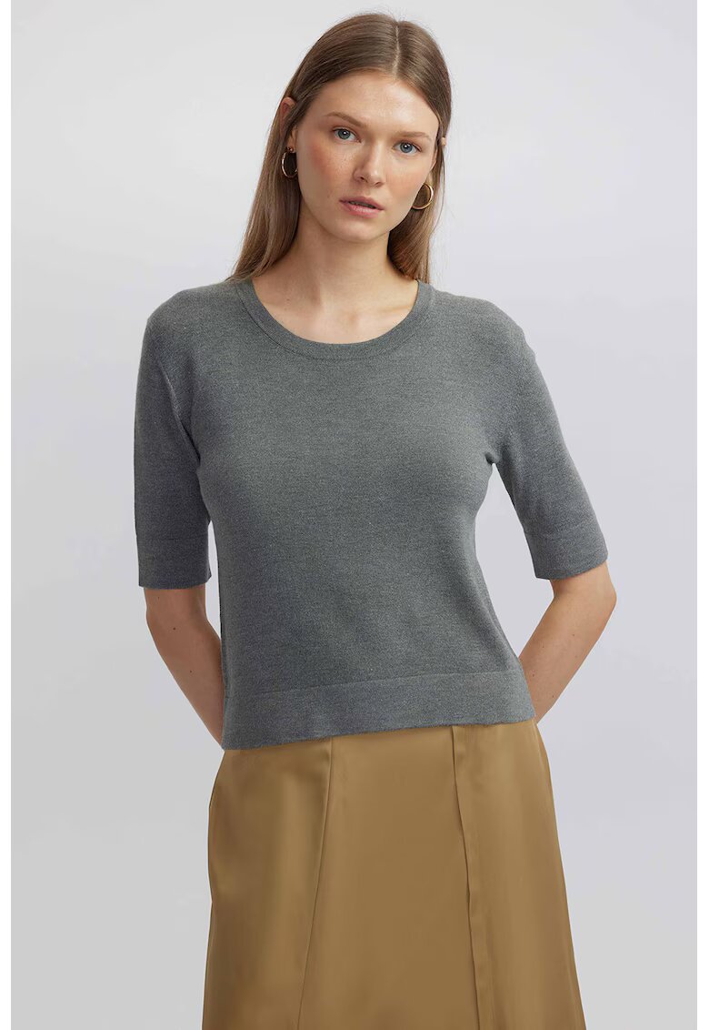 Ipekyol Bluza tricotata fin cu decolteu rotund - Gri melange