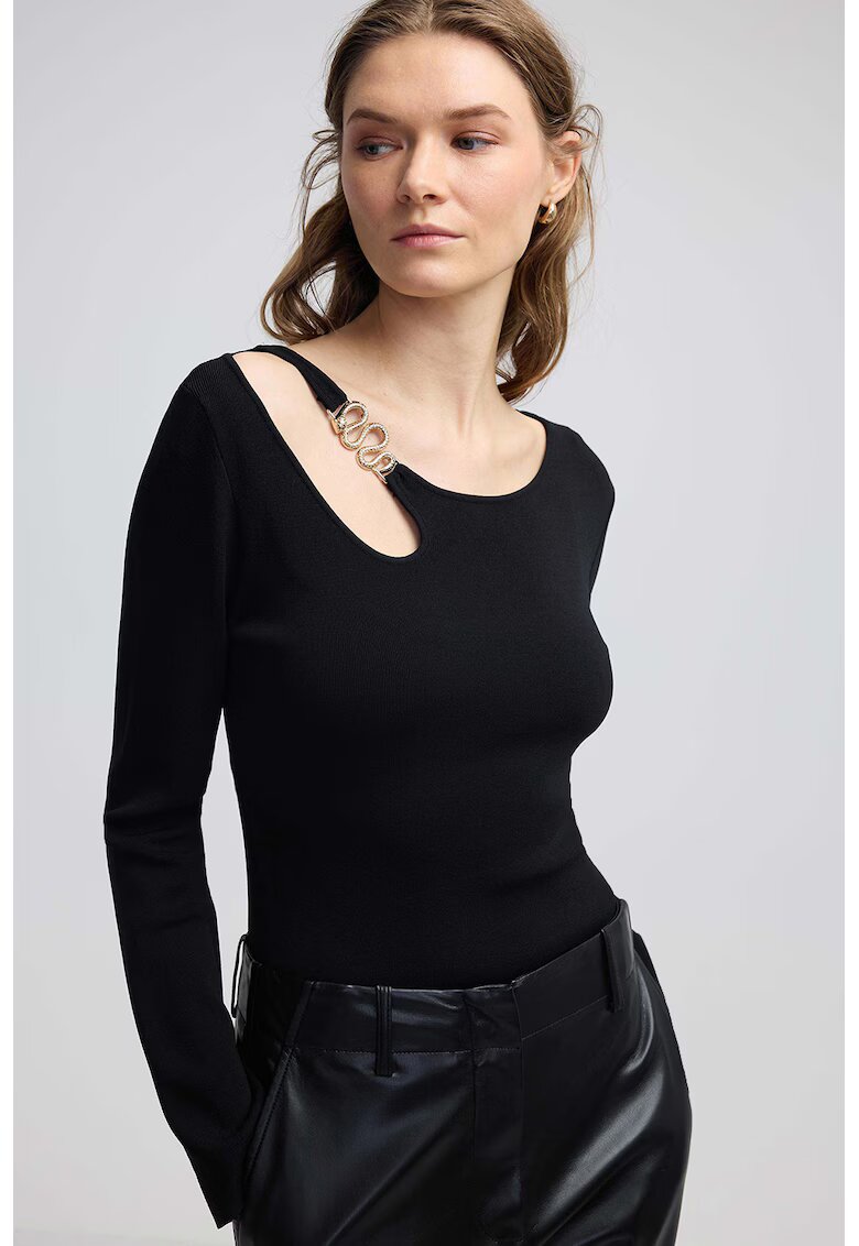 Ipekyol Bluza tricotata fin cu decupaj - Negru