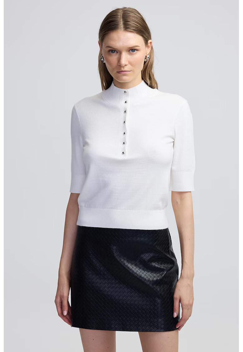 Ipekyol Bluza tricotata fin cu maneci medii - Alb