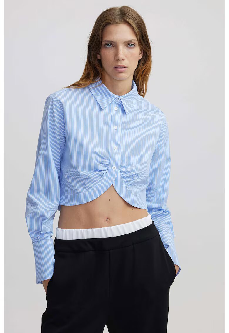 Ipekyol Camasa crop cu dungi - Alb/Albastru azur