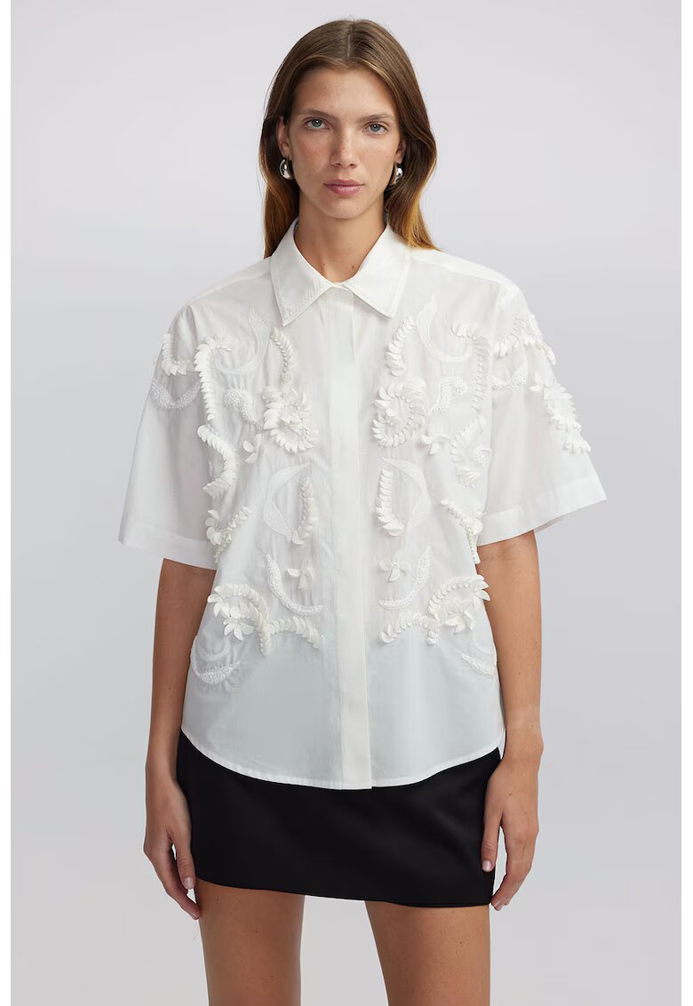 Ipekyol Camasa de bumbac cu broderie - Alb fildes