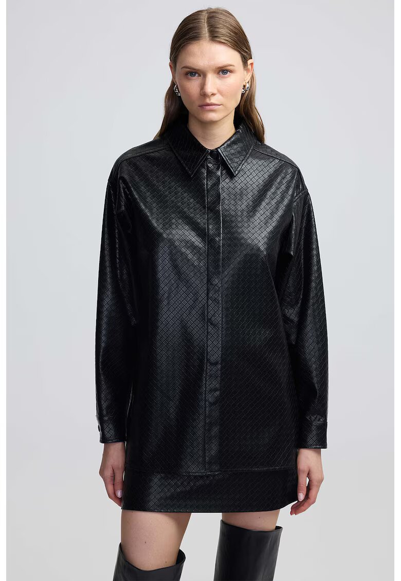 Ipekyol Camasa de piele ecologica cu aspect texturat - Negru