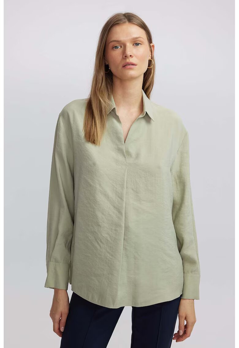 Ipekyol Camasa din amestec de modal cu maneci lungi - Verde pal