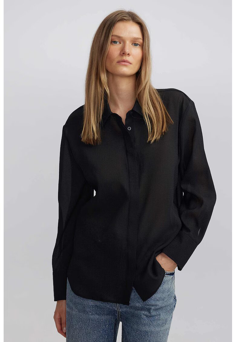 Ipekyol Camasa regular fit transparenta - Negru