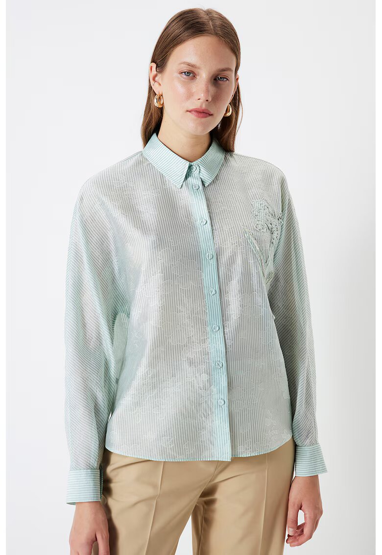 Ipekyol Camasa regular fit transparenta - Verde pal