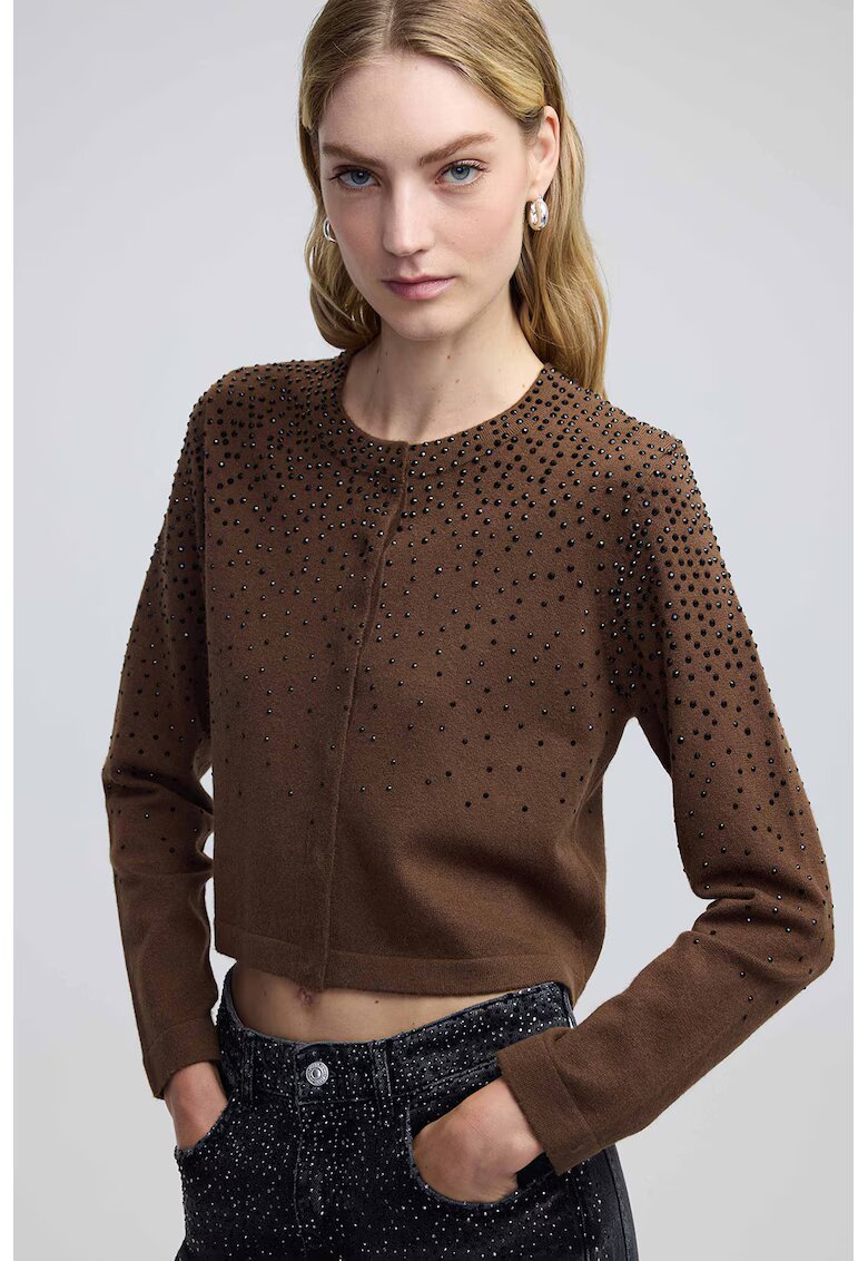 Ipekyol Cardigan crop cu strasuri - Negru/Maro