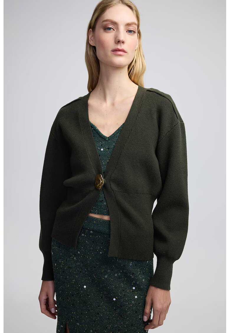 Ipekyol Cardigan cu decolteu in V - Kaki inchis