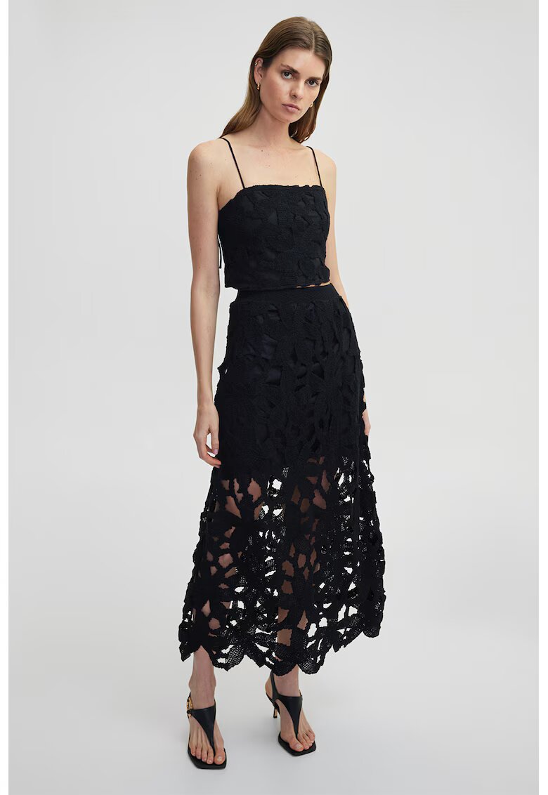 Ipekyol Fusta midi cu broderie - Negru