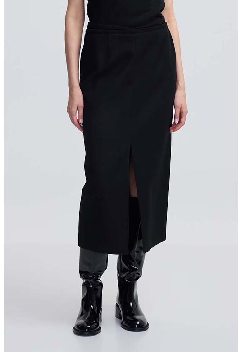 Ipekyol Fusta midi cu pensa si slit - Negru