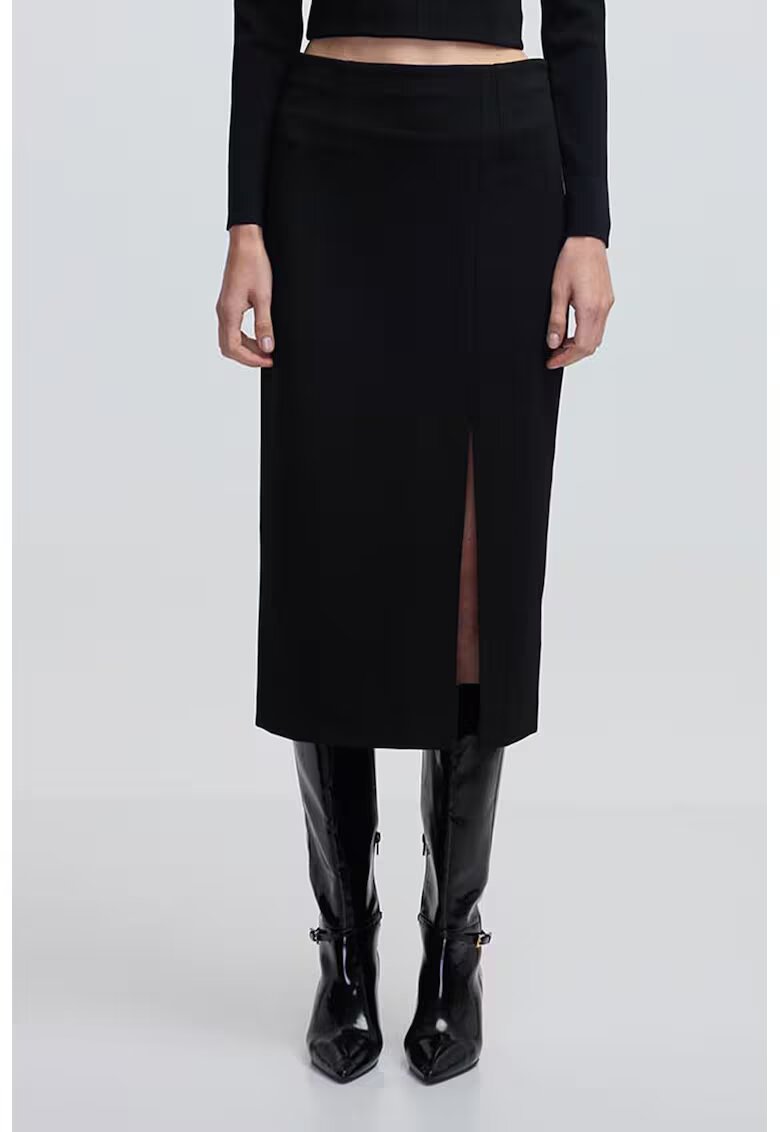 Ipekyol Fusta midi uni cu slit frontal - Negru