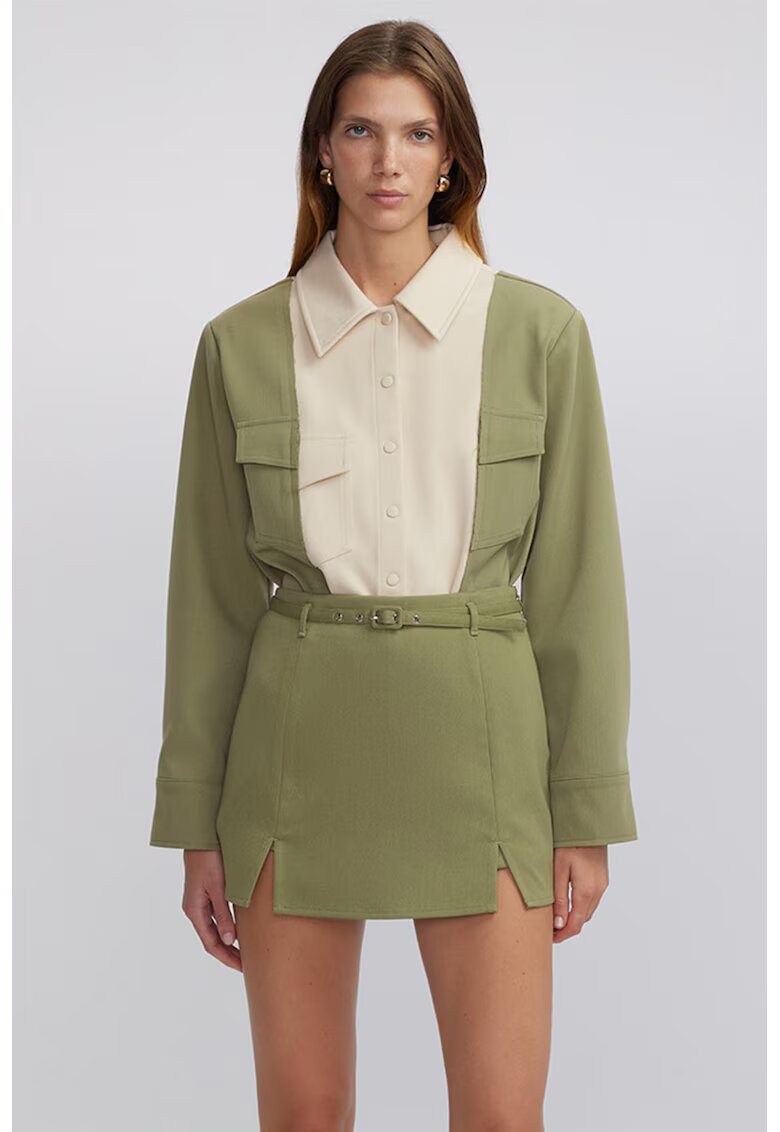 Ipekyol Fusta-pantalon uni cu o curea subtire in talie - Verde sparanghel