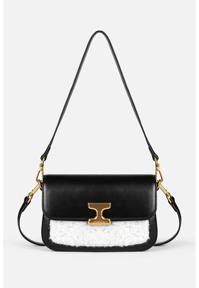 Ipekyol Geanta crossbody din piele ecologica cu garnitura din lana - Alb/Negru