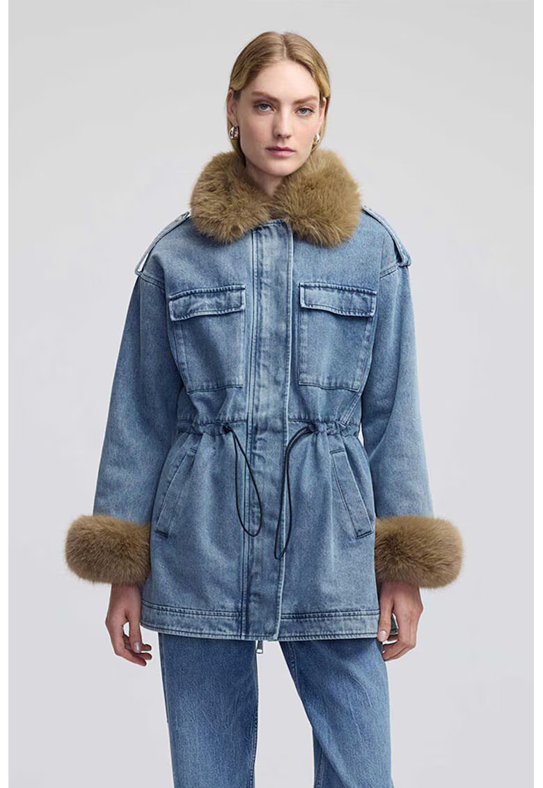 Ipekyol Jacheta din denim cu blana sintetica - Albastru deschis melange