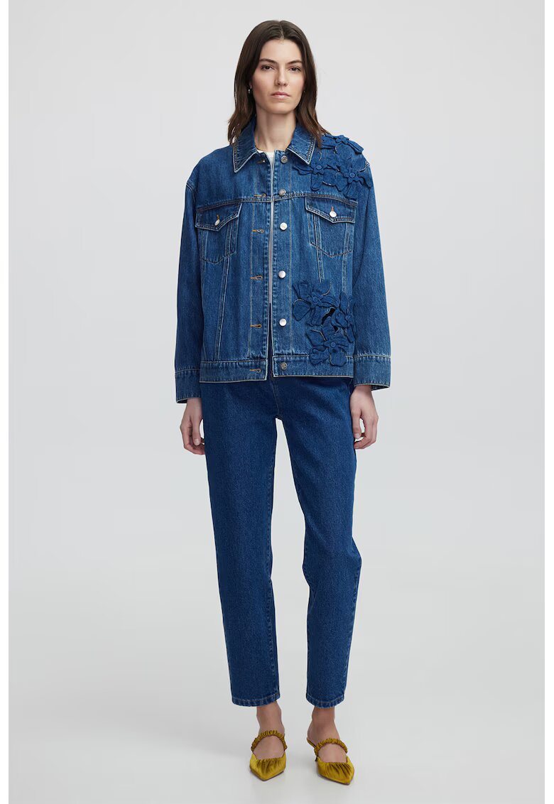 Ipekyol Jacheta lejera din denim cu aplicatii florale - Albastru