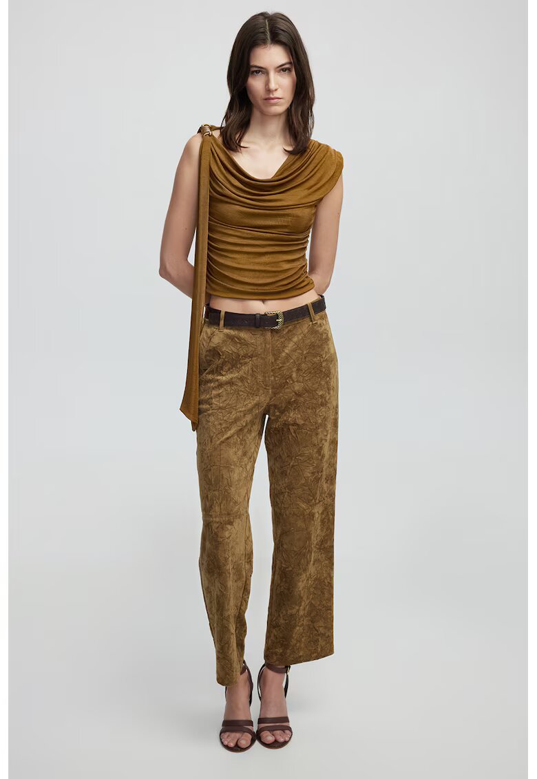 Ipekyol Pantaloni crop cu model - Kaki