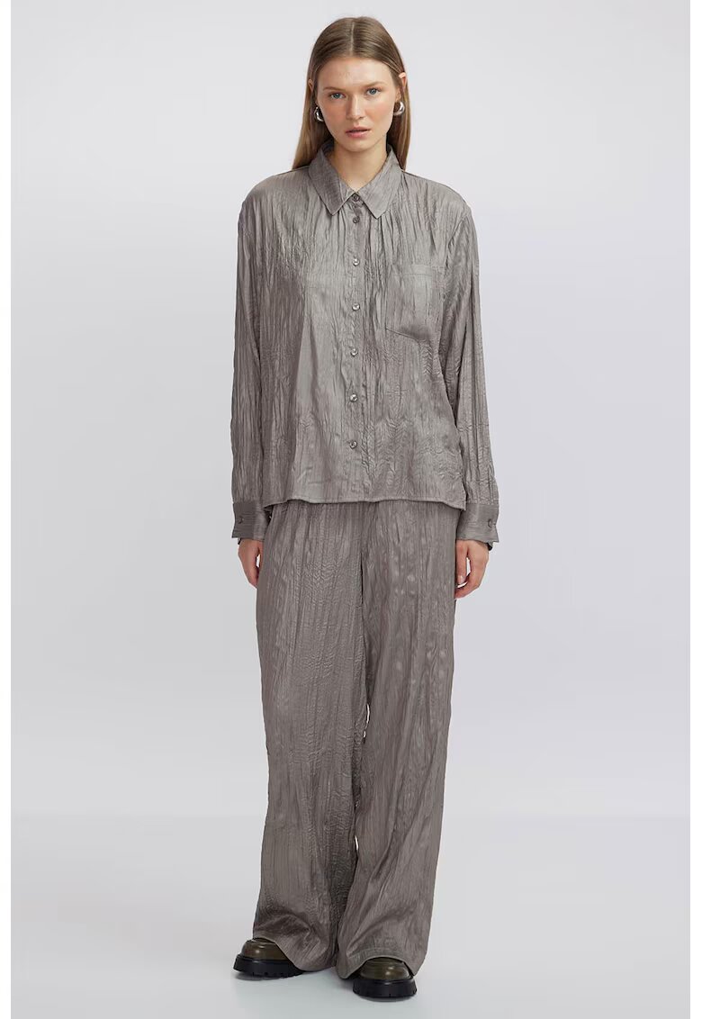 Ipekyol Pantaloni cu aspect creponat si talie inalta - Grej