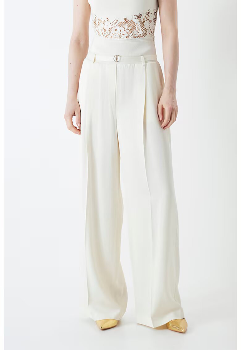 Ipekyol Pantaloni cu croiala ampla si curea skinny - Alb fildes