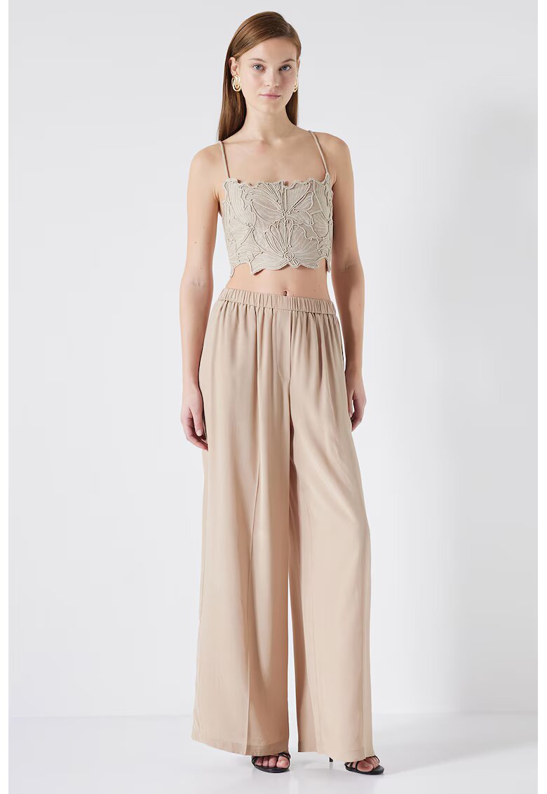 Ipekyol Pantaloni cu croiala ampla si talie elastica - Maro camel