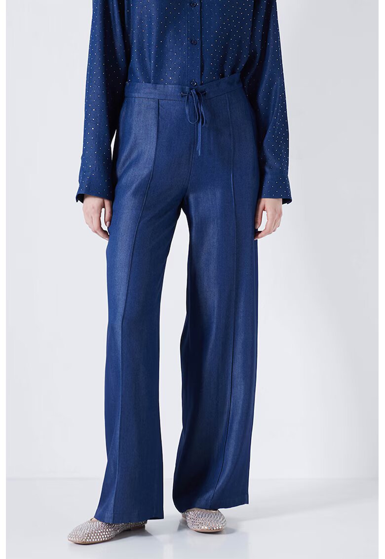 Ipekyol Pantaloni drepti cu snur de ajustare in talie - Bleumarin