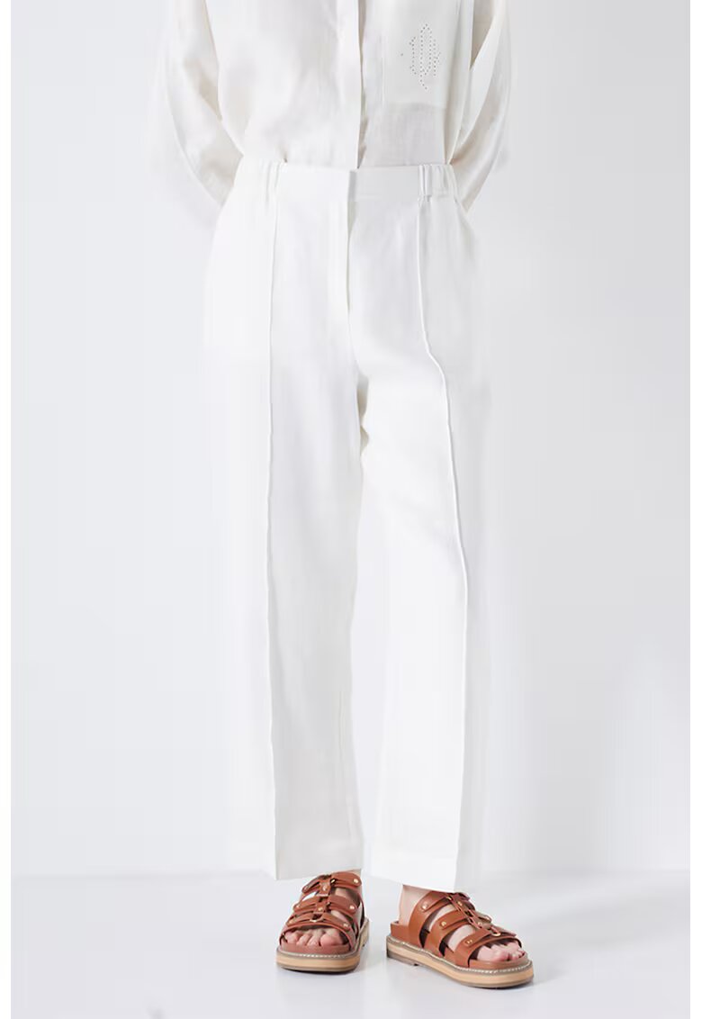 Ipekyol Pantaloni drepti de in cu pliuri - Alb