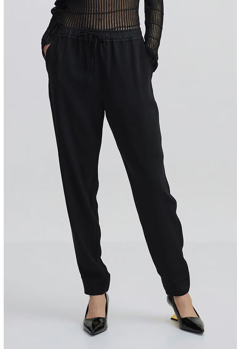 Ipekyol Pantaloni relaxed-fit cu talie ajustabila - Negru