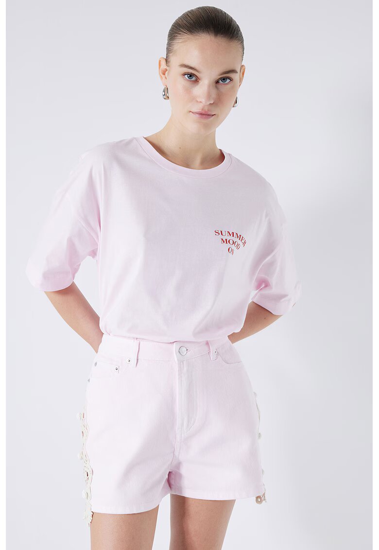 Ipekyol Pantaloni scurti cu broderii laterale - Roz pal