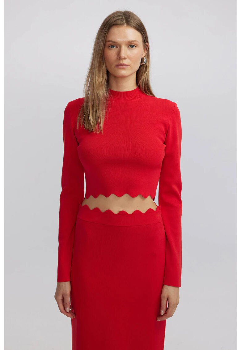 Ipekyol Pulover crop cu terminatie valurita - Coral