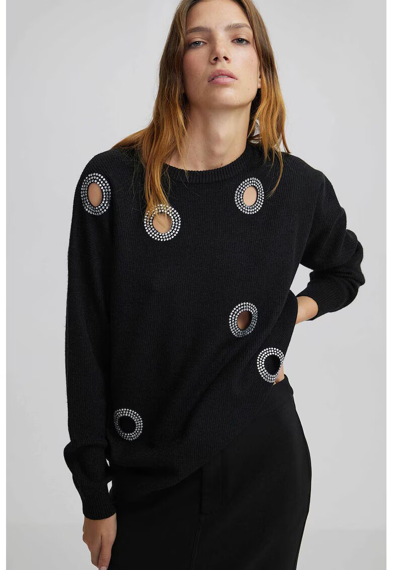 Ipekyol Pulover din amestec de lana cu decupaje decorative - Negru/Transparent