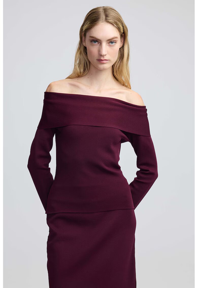 Ipekyol Pulover uni cu decolteu pe umeri - Violet pruna