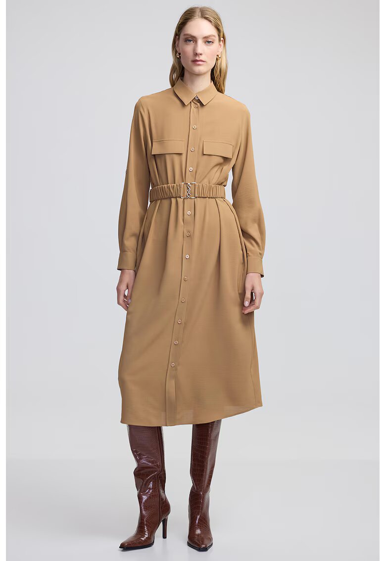 Ipekyol Rochie-camasa cu curea elastica - Maro nisip