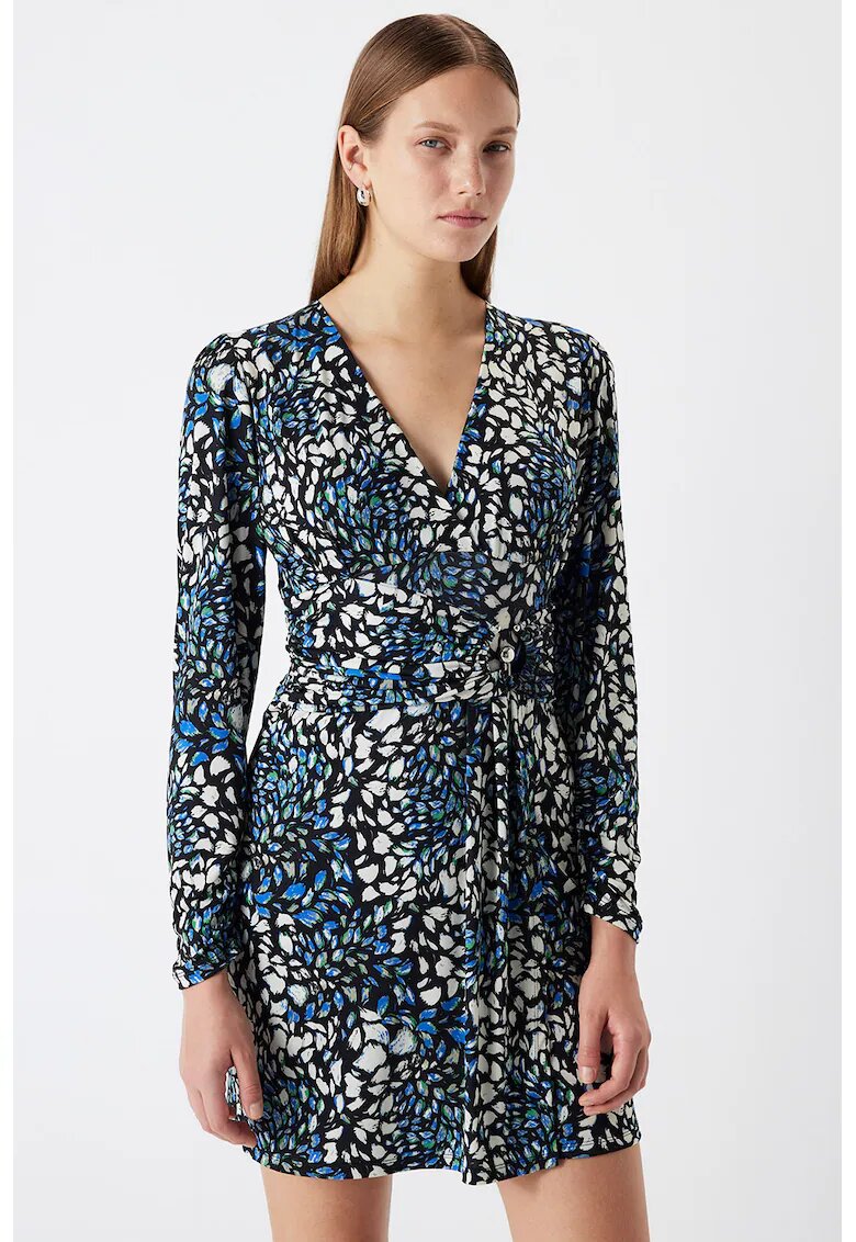 Ipekyol Rochie cu model si decolteu in V - Alb/Negru/Albastru