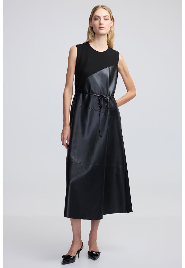 Ipekyol Rochie din piele ecologica cu segment - Negru