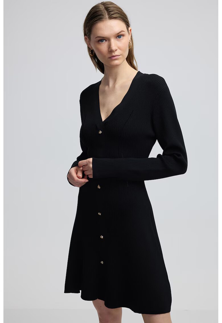 Ipekyol Rochie evazata din tricot fin - Negru
