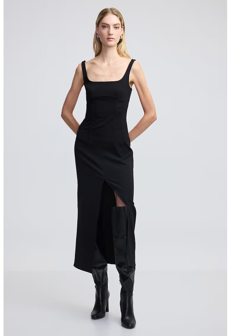 Ipekyol Rochie lunga cu slit frontal - Negru