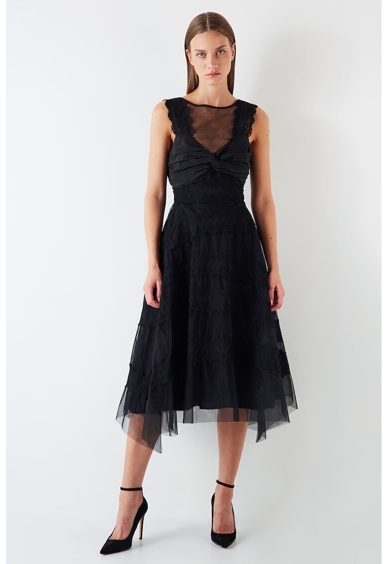 Ipekyol Rochie midi cu insertii din tul - Negru