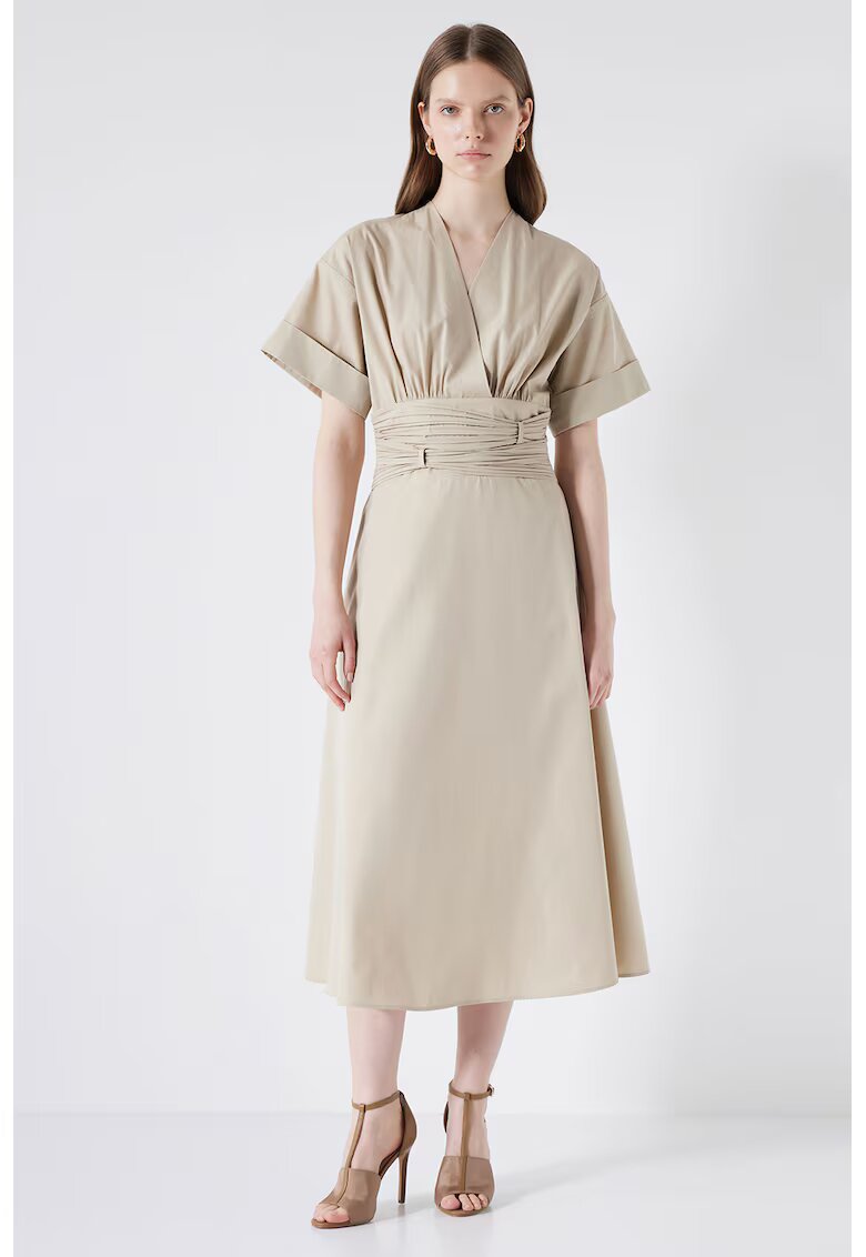 Ipekyol Rochie midi evazata - Bej deschis
