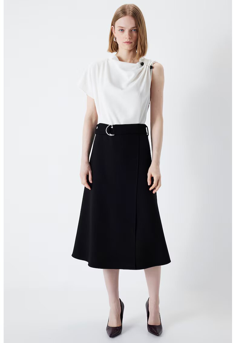 Ipekyol Rochie midi evazata cu catarama - Alb/Negru