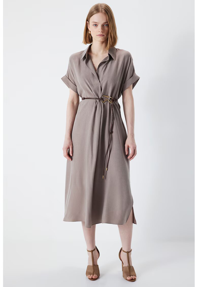 Ipekyol Rochie midi evazata cu catarama - Maro taupe