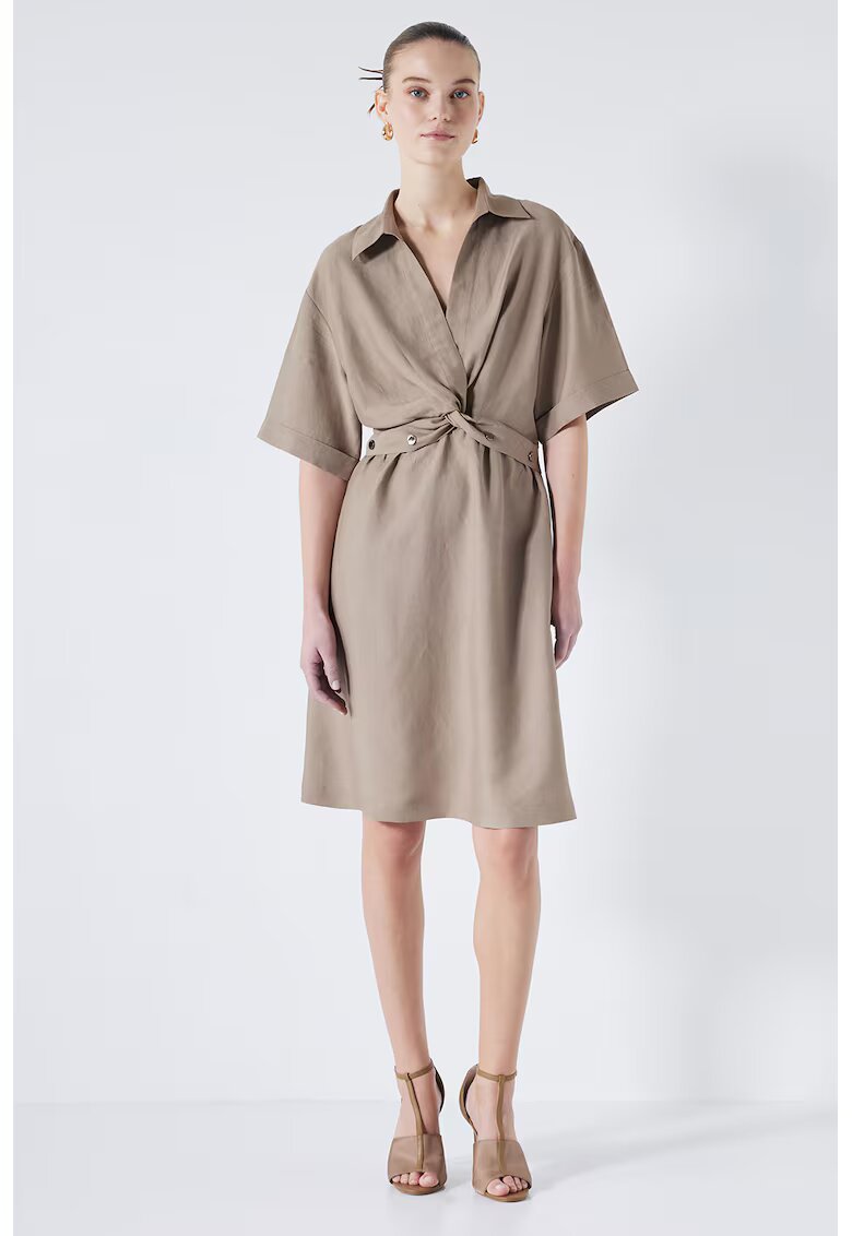 Ipekyol Rochie mini din amestec de in cu maneci medii - Maro taupe