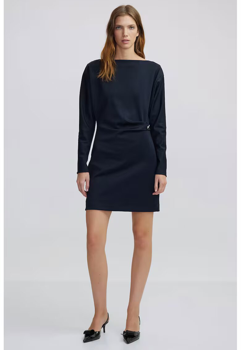 Ipekyol Rochie scurta cu nasture decorativ tip bijuterie - Albastru ultramarin
